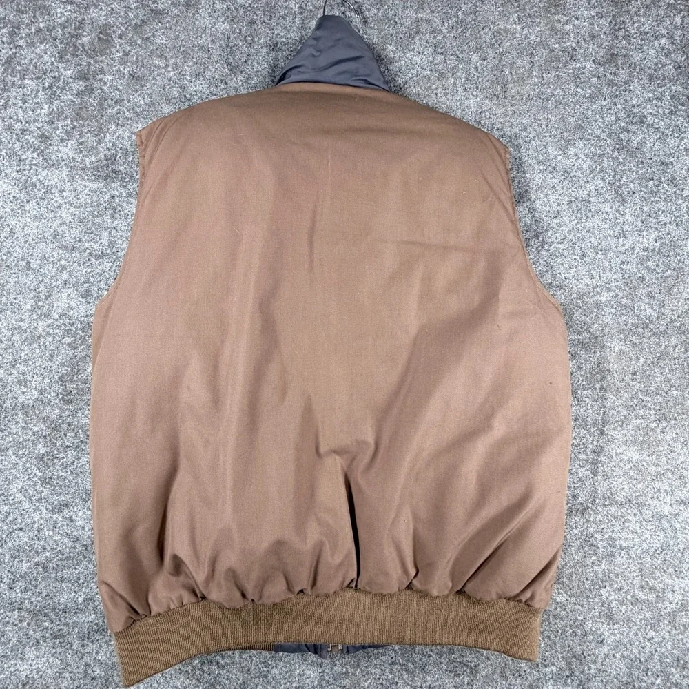 Outdoor Exchange Reversible Down Vest Mens Large Brown Blue Mock Neck Full‎ Zip